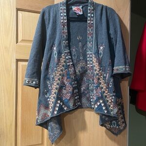 Johnny Was Charcoal and Multicolor Embroidered Cardigan